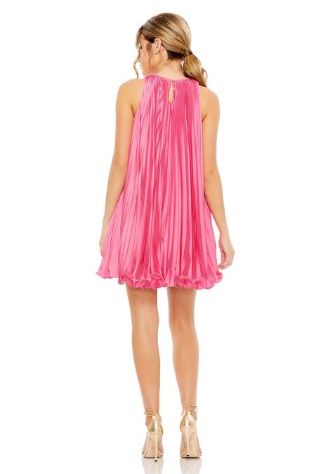 Shop_Mac Duggal_Pink Polyester Round Neck Candy Pleated Dress _at_Aza_Fashions