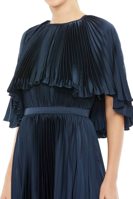 Mac Duggal Blue Polyester Midnight Pleated Capelet Dress Online at Aza Fashions Mac Duggal_Blue Polyester Midnight Pleated Capelet Dress _Online_at_Aza_Fashions