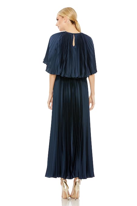 Mac Duggal Midnight Blue Pleated Capelet Dress 