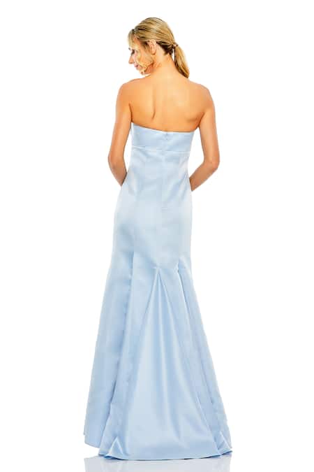 Shop_Mac Duggal_Sky Blue Polyester Bandeau Neck Bow Neckline Mermaid Gown _at_Aza_Fashions
