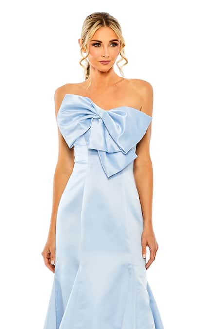 Mac Duggal_Sky Blue Polyester Bandeau Neck Bow Neckline Mermaid Gown _Online_at_Aza_Fashions