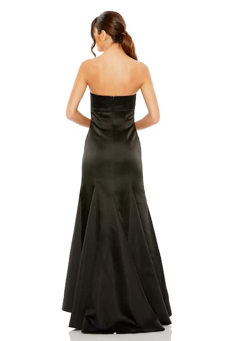 Shop_Mac Duggal_Black Polyester Bandeau Neck Asymmetric Mermaid Gown _at_Aza_Fashions