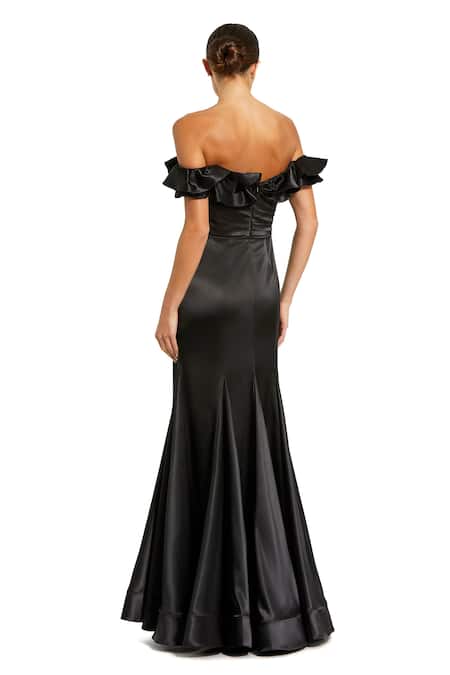 Mac Duggal Black Off Shoulder Ruffle Mermaid Gown 