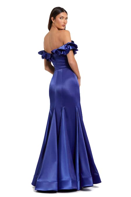 Mac Duggal Cobalt Off Shoulder Ruffle Gown 