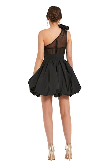 Mac Duggal Black Ruffle One Shoulder Mini Dress 