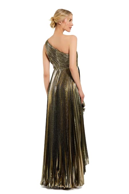 Mac Duggal Gold Asymmetric One Shoulder Gown 