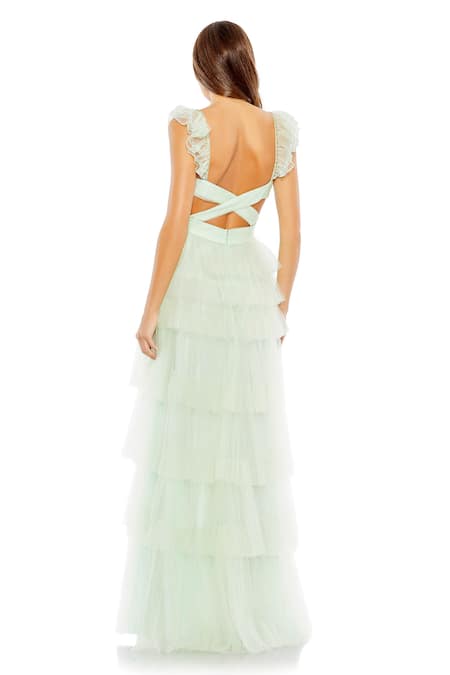Mac Duggal Mint Green Tiered Ruffle Gown 