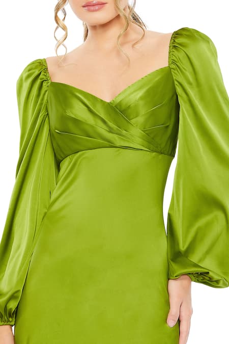 Mac Duggal_Green Polyester Sweetheart Neck Apple Puff Sleeve Gown _Online_at_Aza_Fashions
