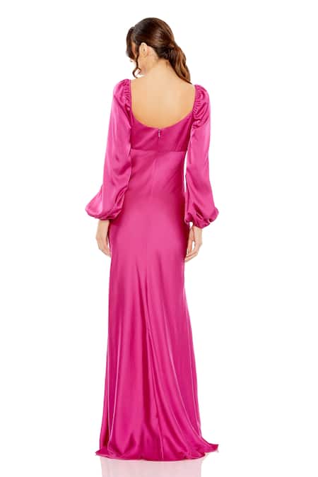 Mac Duggal Magenta Puff Sleeve Pleated Bodice Gown 