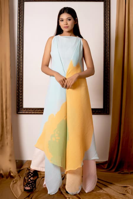 PREETI MEHTA Multicolor Abstract Drape Tunic & Pant Set 