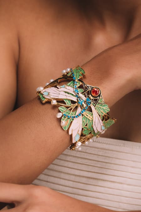 Shop Ode Jewels Multi Color Stones Dragonfly Cuff Bracelet at Aza Fashions Shop_Ode Jewels_Multi Color Stones Dragonfly Cuff Bracelet _at_Aza_Fashions
