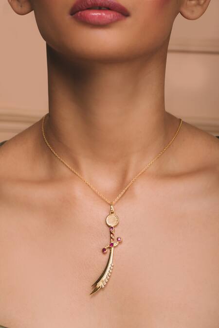 Shop Ode Jewels Gold Plated Gladius Sword Pendant Necklace at Aza Fashions Shop_Ode Jewels_Gold Plated Gladius Sword Pendant Necklace _at_Aza_Fashions