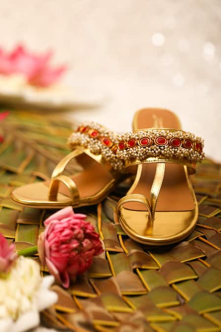 5elements_Gold Beads, Stones Kolhapuri Heels With And Work _Online_at_Aza_Fashions
