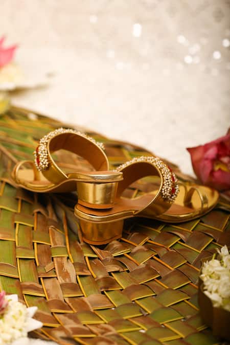 Buy_5elements_Gold Beads, Stones Kolhapuri Heels With And Work _Online_at_Aza_Fashions
