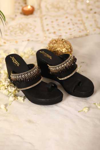 Buy_5elements_Black Crystals Drop Embellished Wedges _Online_at_Aza_Fashions