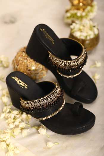 Shop_5elements_Black Crystals Drop Embellished Wedges _Online_at_Aza_Fashions