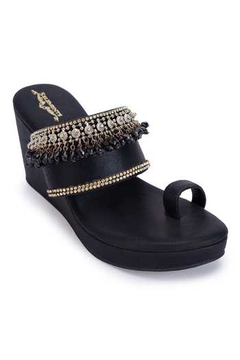 Shop_5elements_Black Crystals Drop Embellished Wedges 