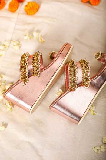5elements_Rose Gold Beads Ghungroo Embellished Wedges _Online_at_Aza_Fashions