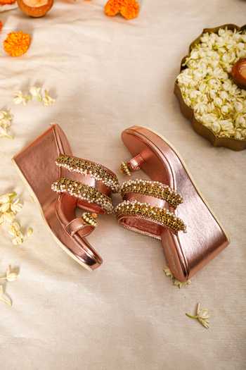 Buy_5elements_Rose Gold Beads Ghungroo Embellished Wedges _Online_at_Aza_Fashions