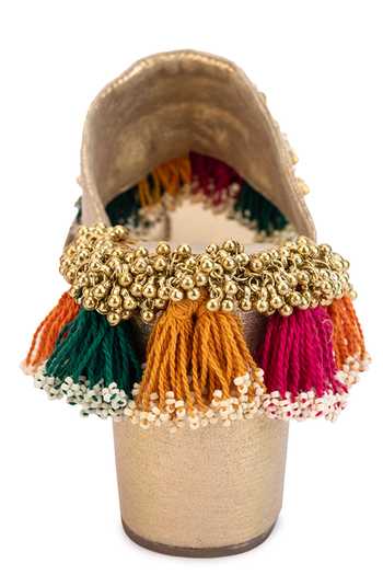 Buy_5elements_Gold Tassels, Beads Peacock Motif Wedges _Online_at_Aza_Fashions