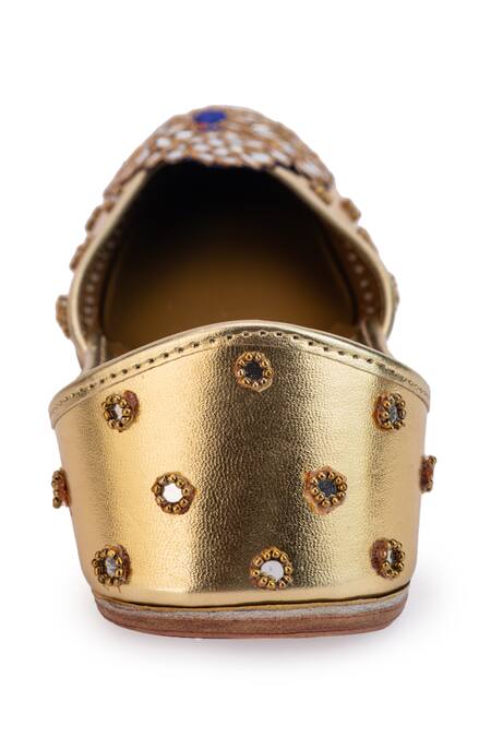 5elements Gold Mirrors, Beads Peacock Motif Juttis at Aza Fashions 5elements_Gold Mirrors, Beads Peacock Motif Juttis _at_Aza_Fashions