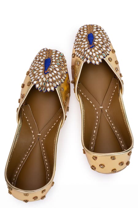 Shop 5elements Gold Mirrors, Beads Peacock Motif Juttis Shop_5elements_Gold Mirrors, Beads Peacock Motif Juttis