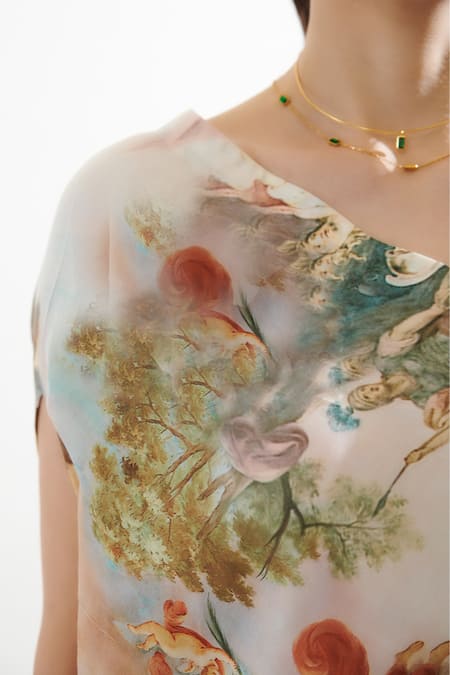 Buy_Cin Cin_Multi Color Silk Sequins Asymmetric Anne Printed Kaftan Dress With Belt _Online_at_Aza_Fashions