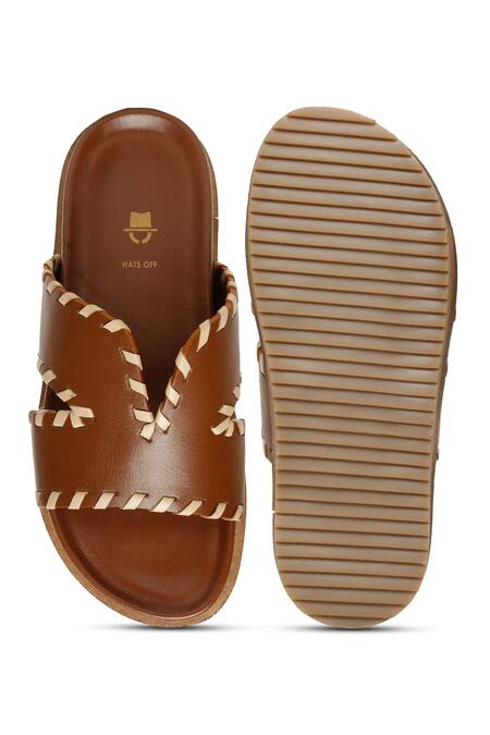 Shop_Hats Off Accessories_Brown Lace Cut-out Strap Slides_at_Aza_Fashions