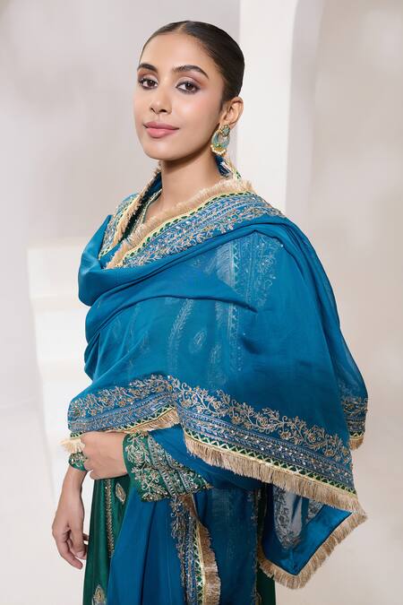 Saahiil Kapoor_Green Chanderi, Organza, Cotton Sequins, Beads, Embroidery Paisley Anarkali Set _at_Aza_Fashions