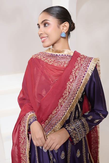Shop_Saahiil Kapoor_Purple Chanderi, Organza, Cotton, Silk Sequins, Zari, Paisley Hand Anarkali Set _Online_at_Aza_Fashions