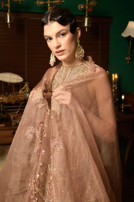 Buy Saahiil Kapoor Beige Chiffon Sequins, Beads, Zari Halter Neck Embroidered Tunic Sharara Set Online at Aza Fashions Buy_Saahiil Kapoor_Beige Chiffon Sequins, Beads, Zari Halter Neck Embroidered Tunic Sharara Set _Online_at_Aza_Fashions