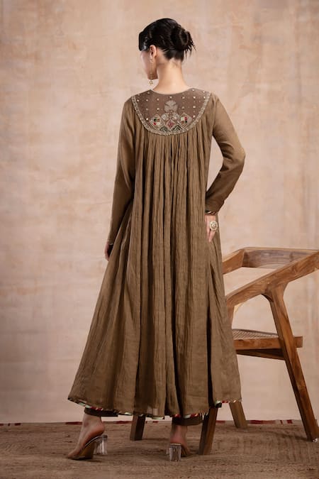 Saahiil Kapoor Brown Thread Embroidered Anarkali Set 