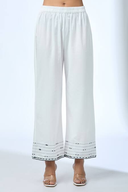 Kalakaari By Sagarika Off White Cotton, Chanderi Silk Mirrors, Embroidery Round Neck Kurta Set Online at Aza Fashions Kalakaari By Sagarika_Off White Cotton, Chanderi Silk Mirrors, Embroidery Round Neck Kurta Set _Online_at_Aza_Fashions