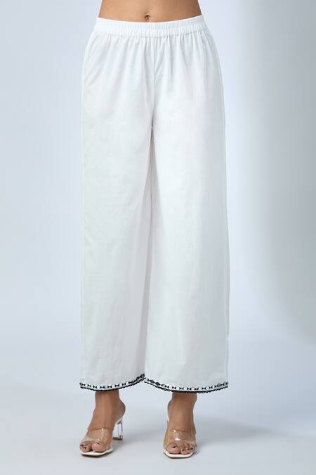 Kalakaari By Sagarika_Off White Cotton, Chanderi Silk Lace, Mirrors, Embroidery Stripe Print Kurta Set _at_Aza_Fashions