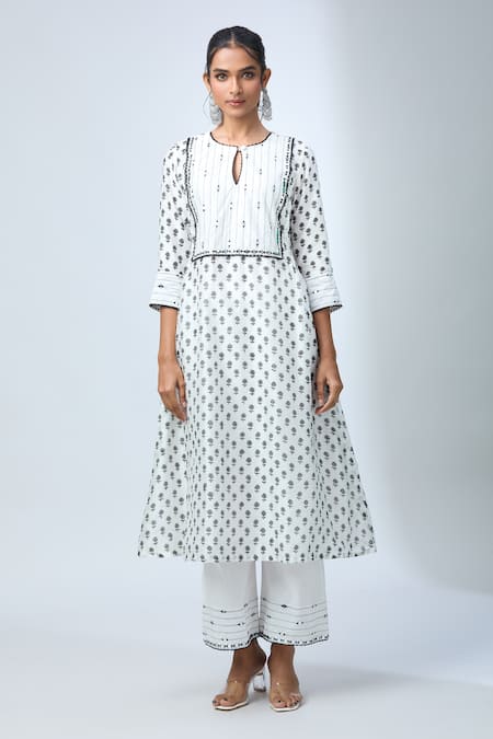 Buy Kalakaari By Sagarika Off White Cotton, Chanderi Silk Lace, Mirrors, Embroidery Floral Kurta Set Online at Aza Fashions Buy_Kalakaari By Sagarika_Off White Cotton, Chanderi Silk Lace, Mirrors, Embroidery Floral Kurta Set _Online_at_Aza_Fashions