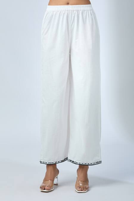 Kalakaari By Sagarika_Off White Cotton, Chanderi Silk Lace, Embroidery, Checkered Kurta Pant Set _Online_at_Aza_Fashions