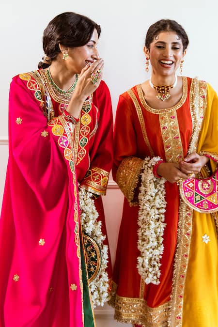 Rivaaj Clothing_Orange Modal, Silk Gota Patti Round Neck Embroidered Anarkali Set _at_Aza_Fashions