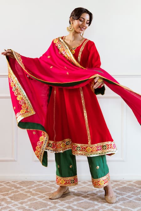 Rivaaj Clothing Red Gota Patti Anarkali Palazzo Set 