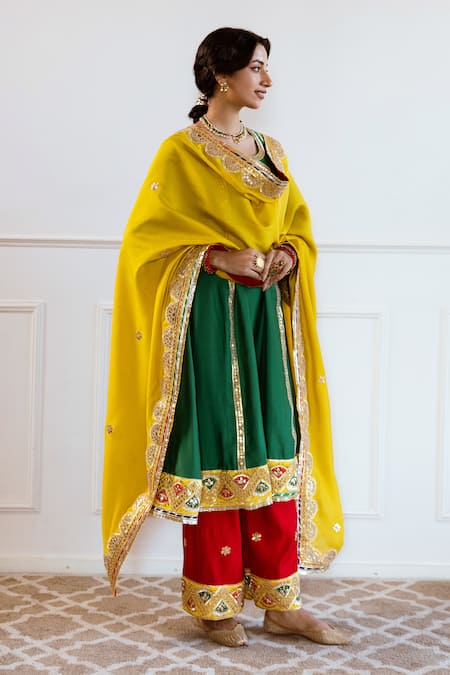 Rivaaj Clothing_Green Modal, Chiffon Gota Patti, Embroidery Round Neck Anarkali Set _Online_at_Aza_Fashions