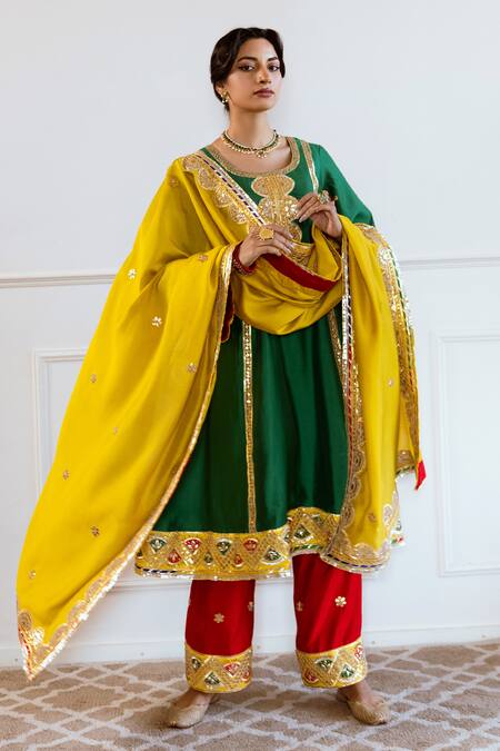 Shop_Rivaaj Clothing_Green Modal, Chiffon Gota Patti, Embroidery Round Neck Anarkali Set _Online_at_Aza_Fashions