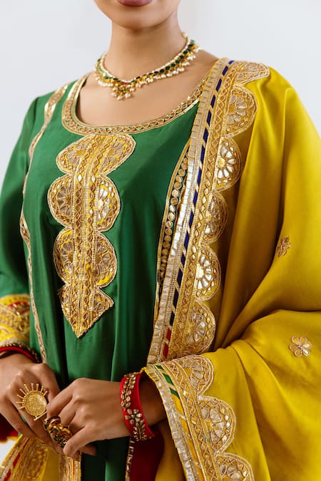 Buy_Rivaaj Clothing_Green Modal, Chiffon Gota Patti, Embroidery Round Neck Anarkali Set 
