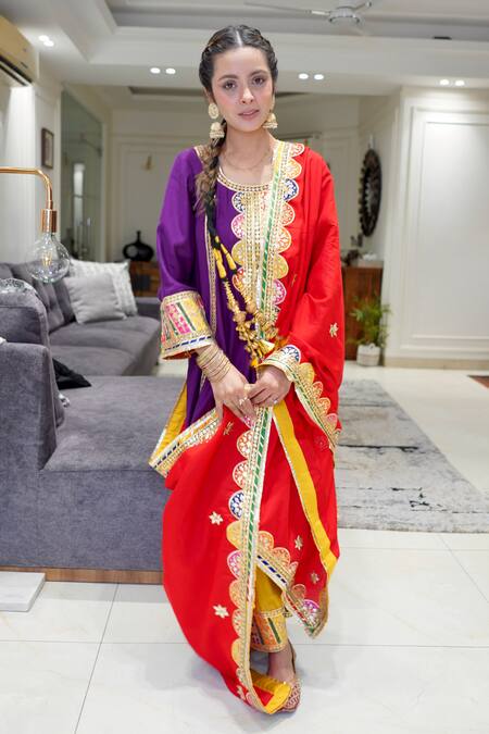 Rivaaj Clothing_Purple Modal Gota Patti, Embroidery Round Neck Anarkali Set _Online_at_Aza_Fashions