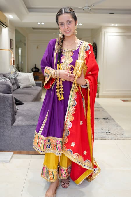 Shop_Rivaaj Clothing_Purple Modal Gota Patti, Embroidery Round Neck Anarkali Set _Online_at_Aza_Fashions