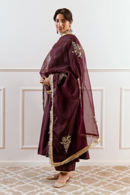 Buy_Rivaaj Clothing_Purple Modal, Silk Embroidery, Gota Patti, Zari Round Neck Anarkali Set _Online_at_Aza_Fashions