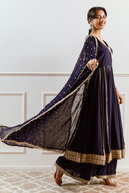 Rivaaj Clothing Navy Blue Sequin Embroidered Anarkali Set 