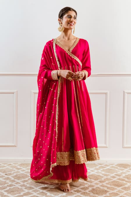 Rivaaj Clothing Pink Modal, Silk Sequins, Zari, Gota Patti Embroidered Angarkha Anarkali Set at Aza Fashions Rivaaj Clothing_Pink Modal, Silk Sequins, Zari, Gota Patti Embroidered Angarkha Anarkali Set _at_Aza_Fashions