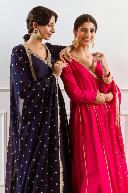 Buy Rivaaj Clothing Pink Modal, Silk Sequins, Zari, Gota Patti Embroidered Angarkha Anarkali Set Buy_Rivaaj Clothing_Pink Modal, Silk Sequins, Zari, Gota Patti Embroidered Angarkha Anarkali Set