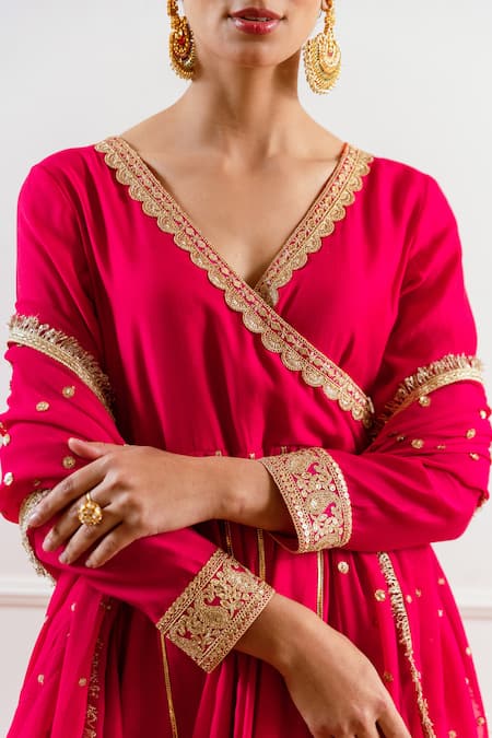 Shop Rivaaj Clothing Pink Modal, Silk Sequins, Zari, Gota Patti Embroidered Angarkha Anarkali Set Shop_Rivaaj Clothing_Pink Modal, Silk Sequins, Zari, Gota Patti Embroidered Angarkha Anarkali Set