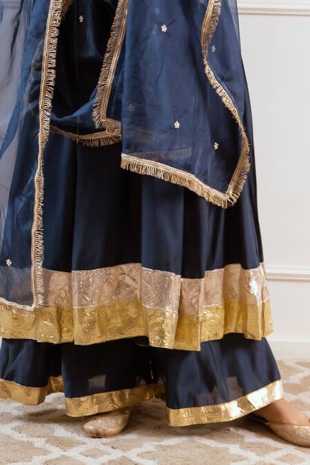 Shop_Rivaaj Clothing_Blue Modal, Silk Gota Patti, Zari, Sequins Embroidered Anarkali Palazzo Set _Online_at_Aza_Fashions