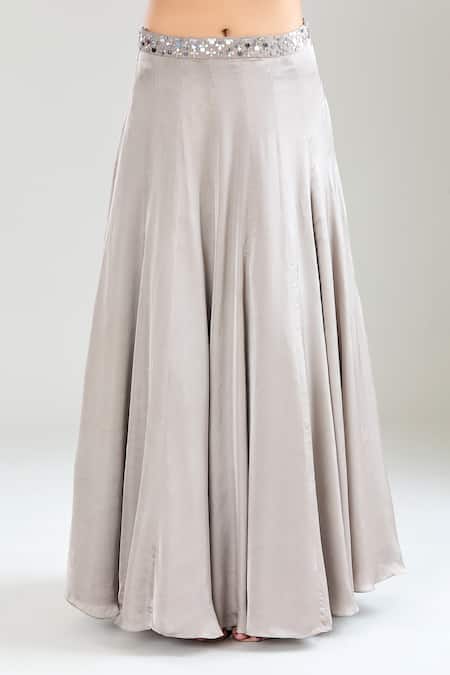 Shop_Silky Bindra_Gray Satin, Georgette, Organza Sequins, Embroidery Floral Lehenga Set _Online_at_Aza_Fashions